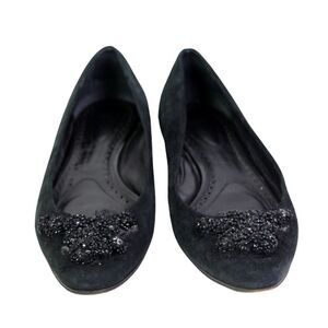 Proenza Schouler BLACK LEATHER SUEDE FLAT ROUND TOE BALLET SLIP ON SHOES Size 9